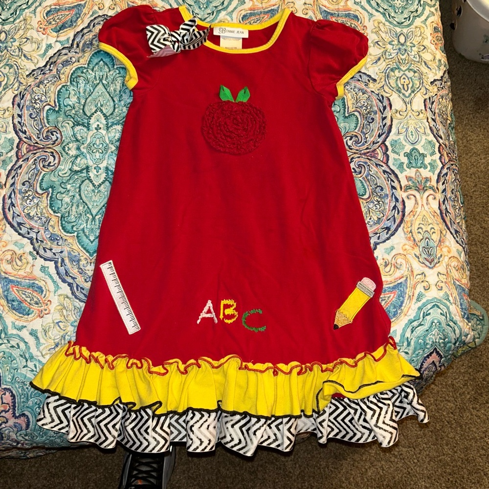 Bonnie Jean Red Dress with Yellow Trim
